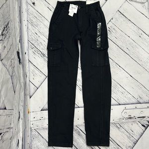 NWT TWEEN AMERICAN EAGLE HI RISE BLACK CARGO PANTS STRETCH STRAIGHT LEG 000 XXS